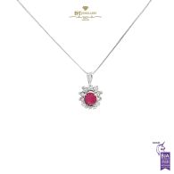 White Gold Oval cut Ruby & Round Cut Diamond Pendant - 1.25ct