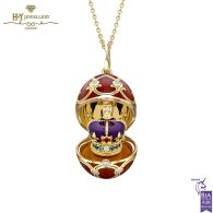 Faberge Heritage Yellow Gold Diamond & Red Guilloche Enamel Coronation Crown Surprise Locket