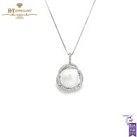 White Gold Pendant South Sea Pearl & Round Brilliant Cut - 0.60ct