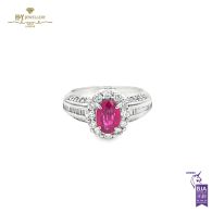 Platinum Oval Ruby Cut & Mix Diamond Cut  Ring - 0.73ct