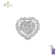 White Gold Heart Design Round Brilliant and Baguette Diamond Ring Cut - 1.00ct