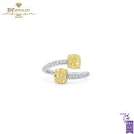 White Gold  Cushion Cut Fancy Yellow & Round Cut White  Diamond Ring - 2.27 ct 