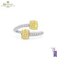 White Gold  Cushion Cut Fancy Yellow & Round Cut White  Diamond Ring - 2.27 ct 