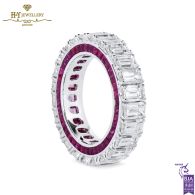 White Gold Emerald Cut Diamond & Ruby Baguette Cut Ring - 10.15 ct