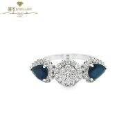 White Gold Pear Cut Sapphire & Brilliant Cut Diamond Ring - 2.26ct