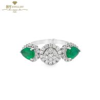 White Gold Pear Cut Emerald & Brilliant Cut Diamond Ring - 1.98ct