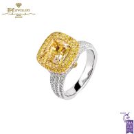 White Gold Brilliant & Cushion Cut Fancy Yellow Diamond Ring - 4.55ct 