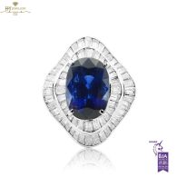 White Gold Oval Cut Vivid Blue Royal Sapphire & Emerald Cut Diamond Ring - 10.41ct