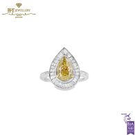 White Gold Pear Cut Fancy Yellow & Baguette Cut Diamond Ring - 3.08ct