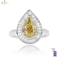 White Gold Pear Cut Fancy Yellow & Baguette Cut Diamond Ring - 3.08ct