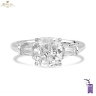 White Gold Cushion Cut & Tapered Cut Diamond Engagement Ring - 2.52ct