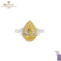 White Gold Pear Cut Yellow Diamond & Half Moon Cut Diamond Ring - 3.17ct