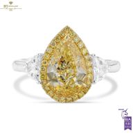 White Gold Pear Cut Yellow Diamond & Half Moon Cut Diamond Ring - 3.17ct