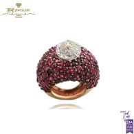 Yellow Gold Mix Cut Diamond & Brilliant Cut Ruby Filigree Design Ring - 10.50ct