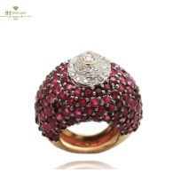 Yellow Gold Mix Cut Diamond & Brilliant Cut Ruby Filigree Design Ring - 10.50ct