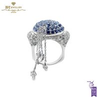 White Gold Brilliant Cut Sapphire & Diamond - Moon and Stars Shape Ring - 8.70ct