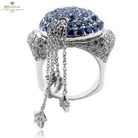 White Gold Brilliant Cut Sapphire & Diamond - Moon and Stars Shape Ring - 8.70ct