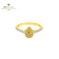 Yellow Gold Pear & Brilliant Cut Fancy Yellow Diamond Ring - 0.77ct