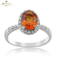 White Gold Oval Cut Orange Sapphire & Brilliant Cut Diamond Ring - 1.55ct