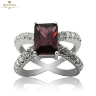 White Gold Emerald Cut Amethyst & Brilliant Cut Diamond Ring - 1.11ct