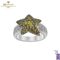 White Gold Round Cut Diamond & Citrine Star Design Ring - 1.33ct