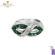 White Gold Baguette Cut Emerald & Brilliant Cut Diamond Ring - 0.40 ct