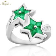 White Gold Lozenge Cut  Emerald & Baguette Cut Diamond Ring - 1.61ct