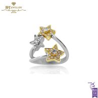 White & Yellow Gold Brilliant Cut Diamond Triple Star Shape Ring - 0.40 ct