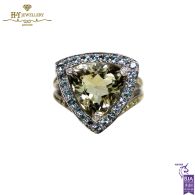 White Gold Trilliant Cut Peridot & Brilliant Cut Aquamarine with Diamond Mauboussin Ring - 15.21ct