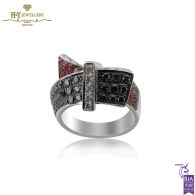 White Gold Brilliant Cut Ruby & Black & White Diamond Ring - 1.18ct