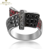 White Gold Brilliant Cut Ruby & Black & White Diamond Ring - 1.18ct