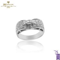 White Gold Brilliant & Princess Diamond - Art Deco Bridge Wave Ring - 1.10ct