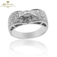 White Gold Brilliant & Princess Diamond - Art Deco Bridge Wave Ring - 1.10ct