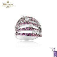 White Gold Brilliant Cut Diamond & Brilliant Cut Pink Ruby Ring - 1.62 ct