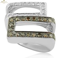 White Gold Brilliant Cut Fancy Yellowish Brown & White Diamond Ring - 1.40ct