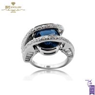 White Gold Oval Cut Sapphire & Brilliant with Baguette Cut Diamond Ring - 7.79 ct