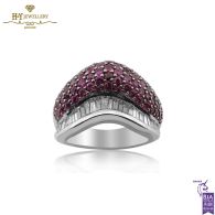 White Gold Baguette Cut Diamond & Round Cut Tourmaline Ring - 5.20ct