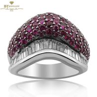 White Gold Baguette Cut Diamond & Brilliant Cut Tourmaline Ring - 5.20 ct