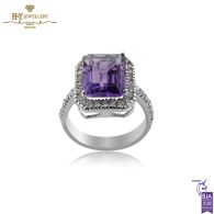 White Gold Radiant Cut Amethyst & Brilliant Cut Diamond Ring - 3.20ct