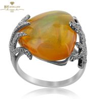 White Gold Trilliant Cut Opal & Brilliant Cut Diamond Ring - 0.62ct