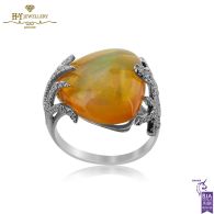 White Gold Trilliant Cut Opal & Brilliant Cut Diamond Ring - 0.62ct