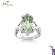 White Gold Marquise Cut Quartz & Brilliant Cut Diamond Ring - 0.23 ct