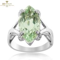 White Gold Marquise Cut Quartz & Brilliant Cut Diamond Ring - 0.23 ct