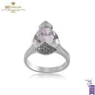 White Gold Pear Cut Faint Pink Amethyst & Brilliant Cut Diamond Ring - 3.59 ct