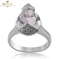 White Gold Pear Cut Faint Pink Amethyst & Brilliant Cut Diamond Ring - 3.59 ct