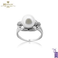 White Gold Pearl & Brilliant Cut Diamond Ring - 0.05 ct