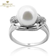 White Gold Pearl & Brilliant Cut Diamond Ring - 0.05 ct