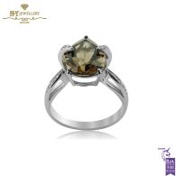 White Gold Pear Cut Smokey Quartz & Brilliant Cut Diamond Ring - 4.10 ct