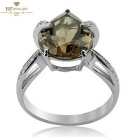 White Gold Pear Cut Smokey Quartz & Brilliant Cut Diamond Ring - 4.10 ct