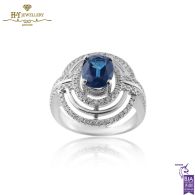 White Gold Oval Cut Sapphire & Brilliant Cut Diamond Ring - 2.22ct